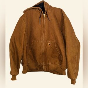Carhartt Men's Brown canvas work zip Hooded Jacket 2XL vintage